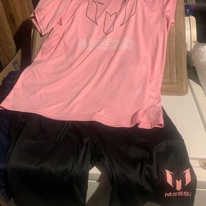 Pink and Black Messi T-Shirt and Shorts Set